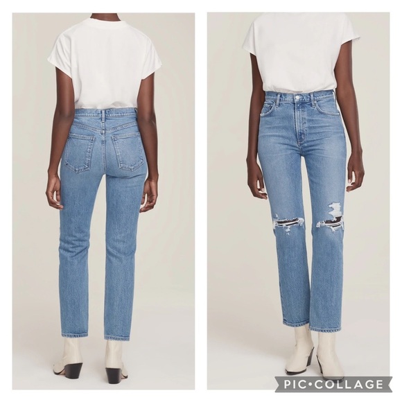 AGOLDE 24 Wilder Mid Rise Straight Leg Jeans Distressed
